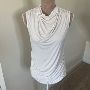 Maternity Size Large Stretchy White Cowl Neck Sleeveless Summer Ruched Tank Top